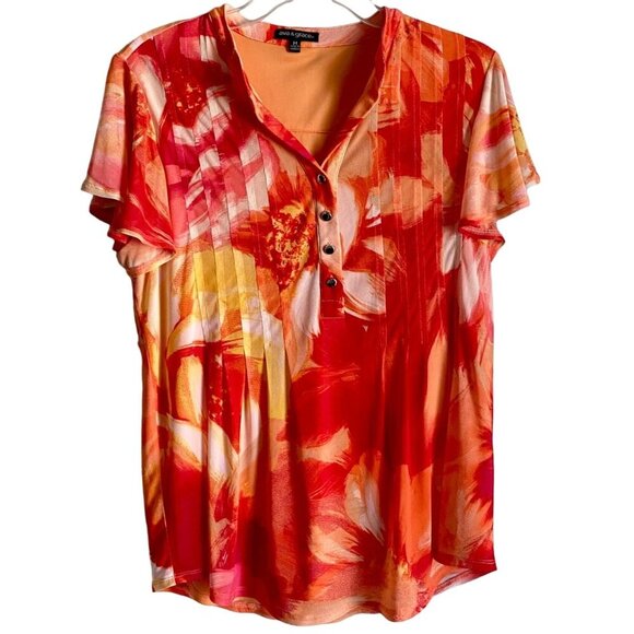 Ava & Grace Short Sleeve Lined Quarter Button Top Women's Medium - Picture 1 of 9